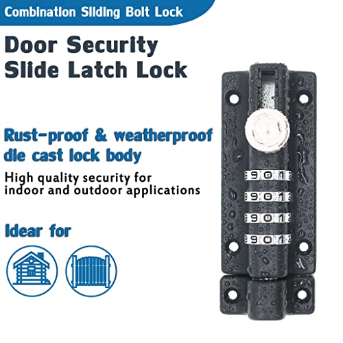 Combination Door Security Slide Latch Lock,V·RESOURCING® High Security 4 Digit Pin Dial Gate Lock for Sheds, Home Reinforcement, barns, Fences, childproofing, cupboards, Workshop - color: 1Pack & Black Combination Lock
