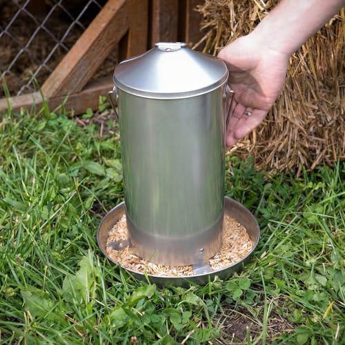 Plexon 8.8 Lb Hanging Chicken Feeder Metal Chicken Feeder with Handle no Waste Food - Stainless Steel - Turkey Duck Poultry Feeder - Heavy Duty Feeding Equipment - Backyard Coop - Large - size: 8.8 LB