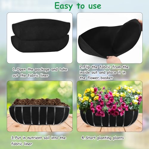 2PCS 36 Inch Window Box Liner Fabric Planter Basket Liner Trough Planter Insert Liner Black Hanging Flower Basket Liners Non-Woven Felt Plant Liner for Planters Fence Garden - Avoid Bird Nesting