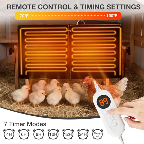 Chicken Coop Heater with Temperature Control, 200W Chick Heater with Adjustable Temp (70-190℉) for Winter, 2 Heating Plates, Foldable Large Size Coop Heater (Brown) - color: Brown