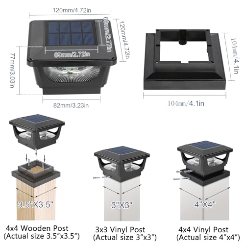 Sumaote 3x3 Solar Post Cap Lights, 120 Lumen 6500K Cool White, 6 Pack | Fence Post Solar Lights Fits 3x3 Metal & 4x4 Wood/Vinyl, IP65 Waterproof, Ideal For Garden, Yard, Porch, Deck Railing - size: 6 Pack