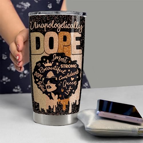SANDJEST Inspirational Gifts for Women Black Woman Inspiration Tumbler 20oz Stainless Steel Insulated Coffee Travel Mug Cup Motivational Gift for Women Birthday Christmas - color: Black Woman