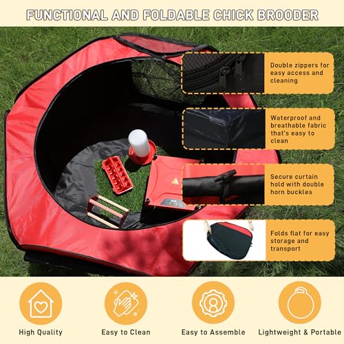 Chick Starter Kit 6-in-1 Chicken Brooder Box with 12"*12" Heating Plate | Pop-Up Chicken Brooder Playpen Tent with Chicks Feeder, Waterer, Perch & Nesting Pad for Poultry Ducks Quail Indoor Outdoor
