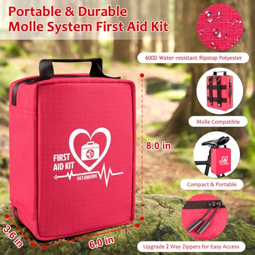 First Aid Kit with Rapid-Response Labeled Compartments, Compact Waterproof Emergency Kit with Molle Straps for Car, Camping, Home, Hiking, Travel