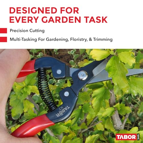 TABOR TOOLS K7A Pruning Snips – 7,5" – Carbon Steel Flower Pruning Scissors for Gardening | Floral Snips and Pruners for Deadheading, Trimming & Harvesting Herbs, Flowers, Fruits or Vegetables - style: K7A Pruning Shears