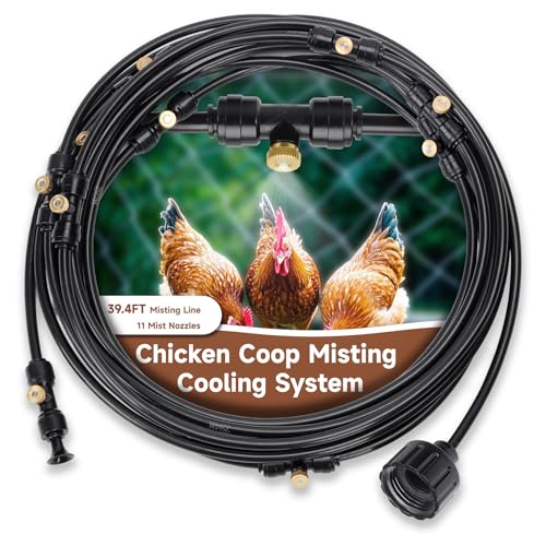 BJADE'S Chicken Coop Misting Cooling System,39.4ft Mist Hose Kit for Chicken Coop,Garden,Greenhouse,Outside Patios,Trampoline,Fan,Deck,Umbrella