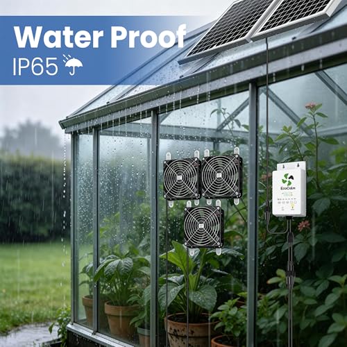 Solar Exhaust Fan for Greenhouse with Smart Thermostat and Battery | Triple 5.5" Solar Powered Fans, Adjustable Temp Control, 2PCS 25W Bifacial Panels, for Chicken Coop, Outdoor, Garage, Shed - size: 3*5.5 Inch