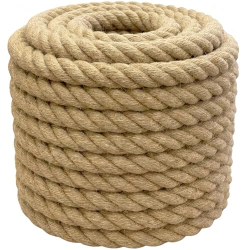 Natural Jute Rope (2 Inch x 100 Feet) Thick Hemp Rope Twisted Manila for Deck Railings, Swing Bed, Tug of War, Docks, Nautical, Decorating - size: 2 Inch x 100 Feet