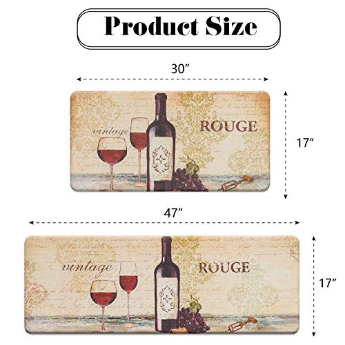 FRESHMINT Farmhouse Kitchen Mats Sets 2 Piece Cushioned Comfort Mat for Home & Office Ergonomically Engineered Memory Foam Kitchen Rug Waterproof Non-Skid, 30" by 17" + 47" by 17",Wine - color: Wine