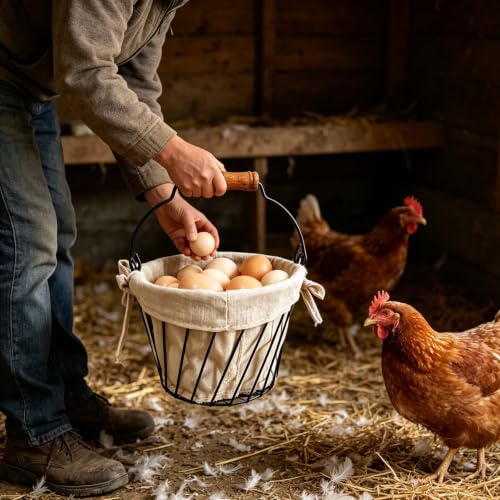 Wire Egg Basket for Gethering Fresh Egg,Egg Collection Basket | removable Colth liner Farmhouse Egg Basket for Gathering Fresh Eggs for Kitchen Countertop, Reusable & Durable
