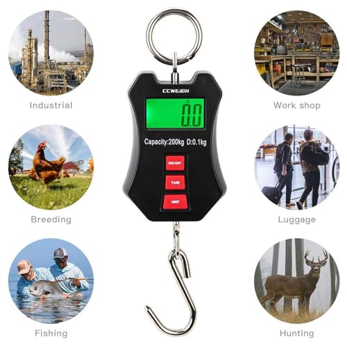 440lb/200kg Digital Crane Scale - Compact LCD Handheld Hanging Scale for Garage, Farm, Hunting, Fishing & More(200kg/Black) - color: Black（440lb/200kg）