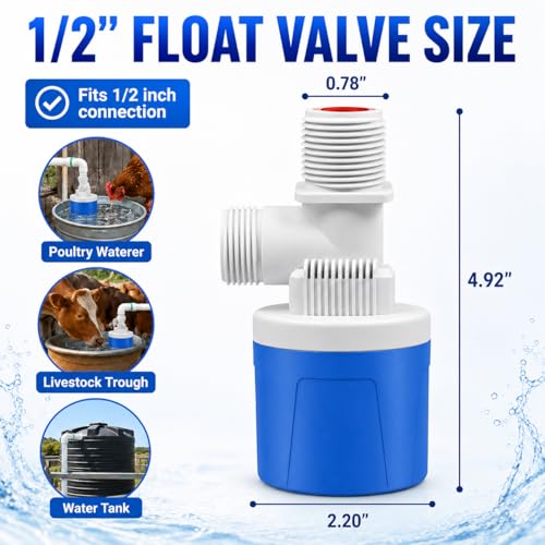 2PCS 1/2" Top Inlet Water Float Valve | Automatic Water Level Control, Plastic Shut Off, For Livestock Waterer, Pond, Pool, Aquarium - size: 1/2''-2 PCS