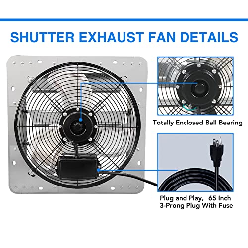 KEN BROWN 14 Inch Exhaust Fan with Power Cord, Automatic Shutter, 1950CFM, Aluminum Cooling Ventilation Fan, High Speed Wall Mounted Attic Fan for Garage, Greenhouse, Shop, Shed - size: 14 Inch
