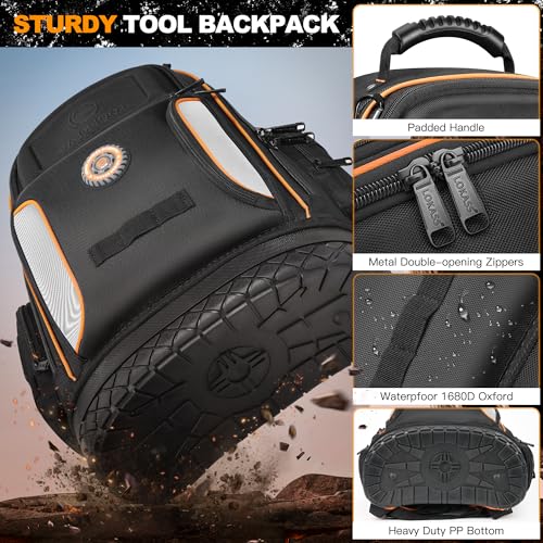 LOKASS 18.1-inch Heavy-Duty Tool Backpack, 75 Pockets, Black | 110 lbs Load Tested, 1680D Tear-Resistant Fabric, Removable Tool Panel, Combination Lock, Electricians, HVAC Pros - color: Black