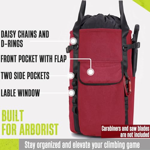 Arborist Rope Bag, 35L Tree Climbing Rope Bag, Arborist Equipment Bucket Backpack, Arborist Gear Carrier Bag with Side Pockets, Tough Rock Climbing Backpack, Rock and Tree Climbing Gear - color: Red
