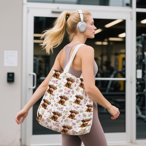 Aesthetic Canvas Tote Bag for Women - with Magnetic Snap Closure & Zipper Inner Pocket Reusable Totes Bag - color: Cow1