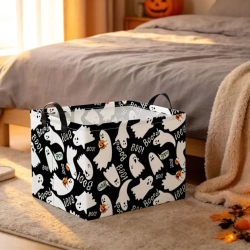 NTAO Gift Storage Basket Empty for Halloween, Storage Bin with Handles, Room Decor, Book Box(Black Ghost Boo) - color: Black Ghost Boo