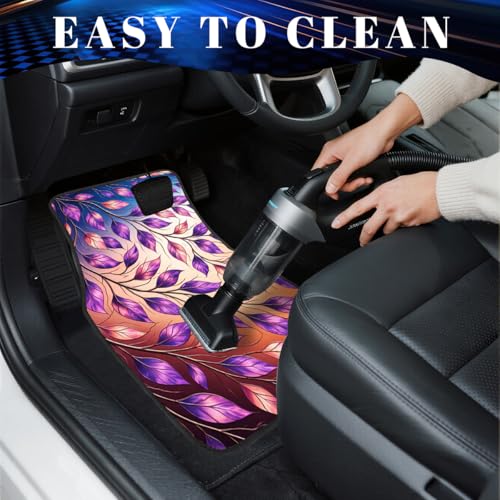 Leave Car Floor Mats Set of 4 Purple Botanical Branch Nature Gradient Automotive Foot Mats Rugs Carpet for Car Non-Slip Auto Car Accessories Universal Fit for Car SUV Truck Van - color: Leave