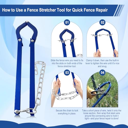 Updated Heavy Duty Fence Repair Tool, Fence Stretcher Tool for Tightening and Restoring Barbed Wire, Electric Fence, Horse Fence, Mesh Fencing, Fence Stretcher-Fence Repair for Ranch,Farm, Garden Use.