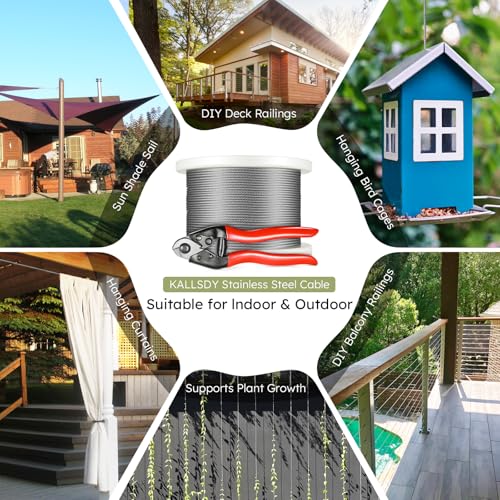 500FT 1/8" T316 Stainless Steel Cable for Railing, 7x7 Wire Rope | Marine-Grade T316 SS, High Strength, Flexible for Deck Cable Railing System Kit, DIY Balustrades, Comes with a Cutter - size: 500 ft