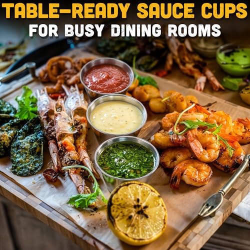 12 Pcs Dipping Sauce Cups, 2.5 Oz Stainless Steel Ramekins | Metal Condiment Cups; Stackable; 2.3 In Diameter; for Sushi, Wings, Charcuterie & Dips; Reusable for Portion Control