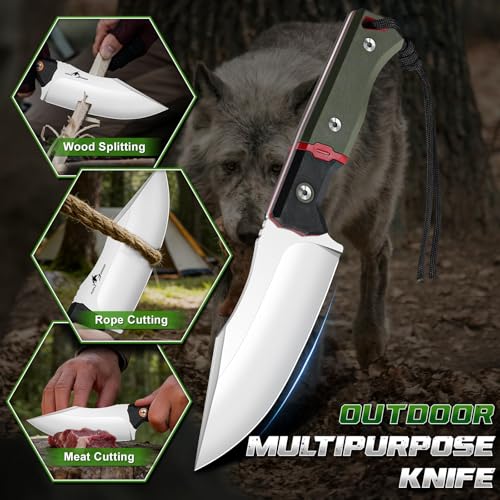 Purple Dragon Outdoor Knife for Skinning - Drop Point Skinning Knife Green | Forged from a Single Piece of D2 Steel, Full Tang G10 Handle, Gift Box - size: 4.8 inch