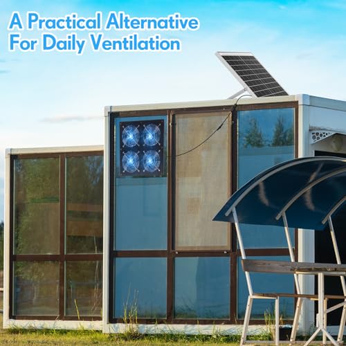 Solar Powered Fan 11.8" Greenhouse Exhaust Fan Solar 4 Fan Kit 25W Solar Panel Powered Exhaust Fan with Aluminum Bracket for Attic, Shed, Barn, Dog House, DIY Cooling Ventilation Project(2 Set)