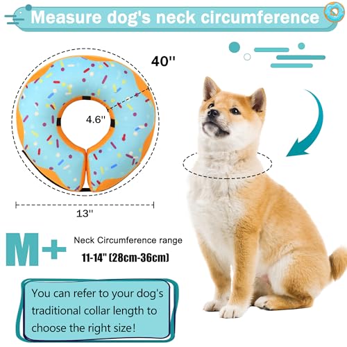 Recovery Donut Collar for Dogs & Cat,Inflatable Dog Cone Collar Alternative After Surgery,Soft Cone for Large Medium Small Dog,Adjustable Pet Neck Donut(Blue,Medium+) - color: Blue, size: M+（neck 11"-14"）