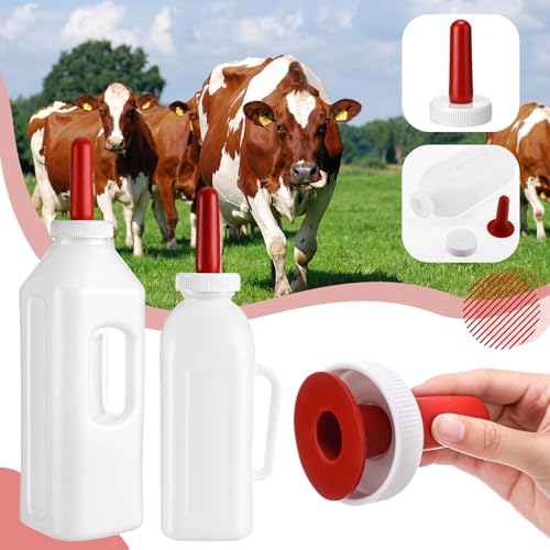 2 Sets Calf Feeding Bottle with Nipples,2 Quart + 3 Quart | Replacement Silicone Nipples, Calf Bottles with Handles, Durable Milk Feeding Bottle for Calves, Nursing Supply for Livestock - size: 1 Count (Pack of 2)