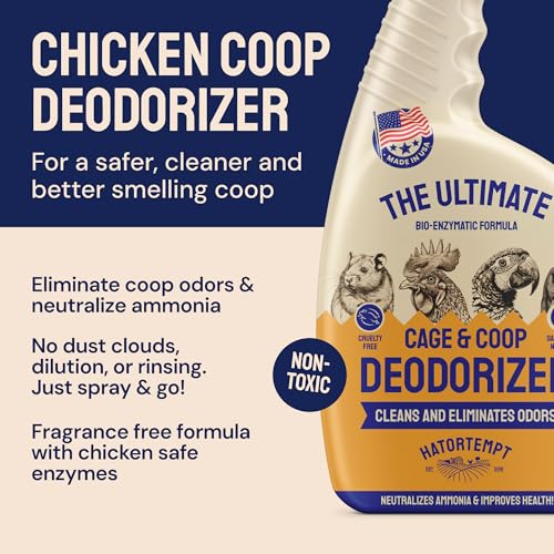 Hatortempt Chicken Coop Deodorizer, Odor Eliminator Cleaner Spray, 32 fl oz | USA Made Coop Refresher For Chickens - Ammonia Chicken Coop Cleaner for Roosting Bars & Feeders - Unscented Coop Accessories - size: 32 Fl Oz (Pack of 1)