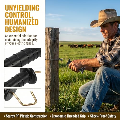 Hiceeden 10 Pcs Electric Fence Gate Handle, Heavy Duty Electric Fence Insulators, Insulated Plastic Handle, Black