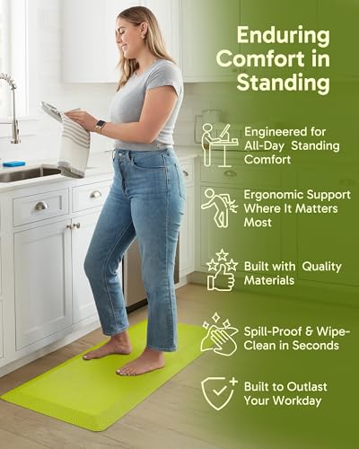 Ophanie Kitchen mats for Floor, 3/4 inch Thick, Kitchen Rugs, 20x48 Anti Fatigue Standing Cushioned Mat,Waterproof,Comfort Ergonomic mat for Office, Home,Sink with 99+ Pairs of Anti-Slip Bottom Ridges - color: Green, size: 20"L x 48"W x 0.8"Th