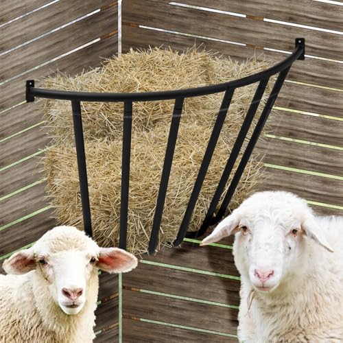 Corner Hay Rack, 29.5 x 13.8 x 26.7 Large Capacity Goat Hay Rack, Heavy Duty Galvanized Metal Wall Hay Feeder for Sheep Horses, etc
