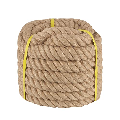 Twisted Manila Rope 1-1/4 in x 50 ft Natural Jute Ropes Thick Hemp Rope for Railing Docks Tug of War Decorating Crafts Nautical Landscaping Swing Hammock - size: 1-1/4inch x 50feet