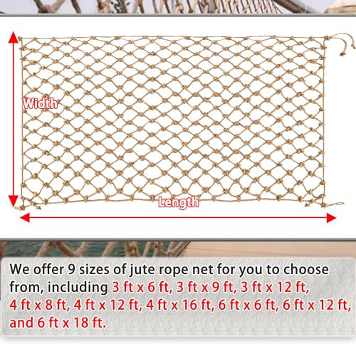 Jute Hemp Rope Nets for Safety and Decoration: Indoor & Outdoor Use, Kids' Climbing, and Versatile Protection (3ft x 6ft) - size: 3ft x 6ft