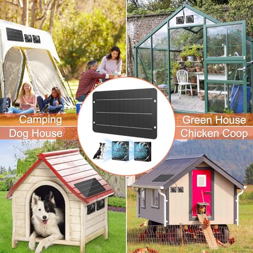 Solar Powered Fan Kit 12.6 Inch IPX7 Weatherproof, 15W Solar Panel with 2 Waterproof Fans, Intake or Exhaust Air Fan for Outside Backyard Chicken Coops, Greenhouses, Doghouse - size: 15