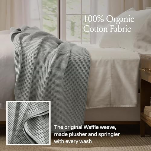 BOLL & BRANCH Waffle Bed Blanket, Full/Queen, Hydrangea | Luxury 100% Organic Cotton - Soft, Lightweight and Breathable - Textured Waffle Weave Design - color: Hydrangea, size: Full/Queen