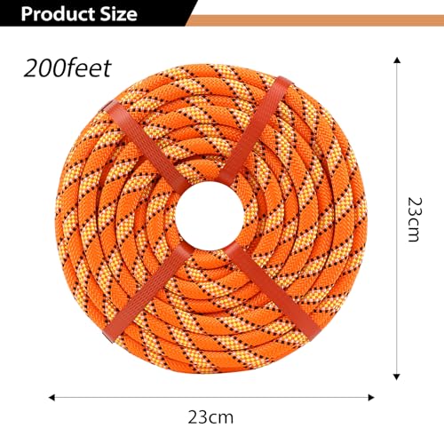 1/2 Inch Arborist Rigging Rope (200 Ft) - Orange Double Braid Polyester Tree Rope & Bull Rope, High Visibility Safety Line - 48 Strand High Tensile Strength - size: 1/2 In x 200 Ft, style: Orange