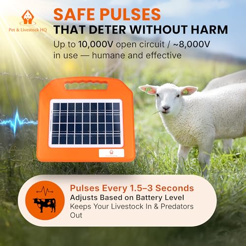 30 Miles Solar Electric Fence Charger - Solar Powered Electric Fence Kit 0.65 Joule - Fence Energizer for Livestock, Horses, Cattle, Sheep