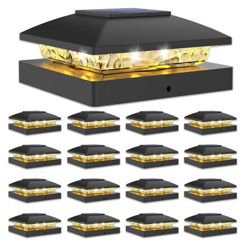 VOLISUN 4x4 Solar Post Cap Lights, 16 Pack Black Waterproof Fence Lights | Waterproof solar lights fit wooden & vinyl 4x4 posts, warm white illumination for garden, patio and porch outdoor decor - color: Black, size: 16 Pack