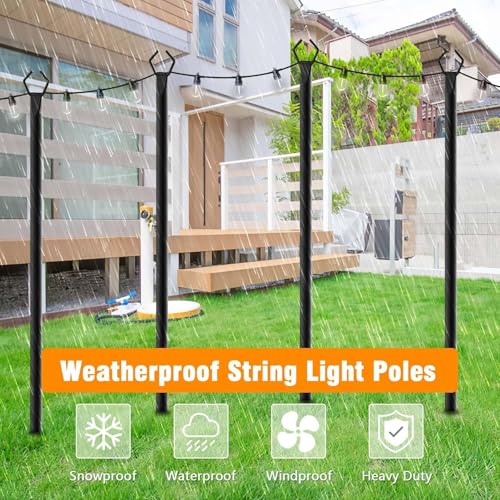 LETIANPAI 10Ft String Light Poles 6 Pack,Light Poles for Outside Lights,Outdoor with Fence Brackets Hanging Lights,Metal Stand Deck Patio Backyard - size: 6 Pack 10FT