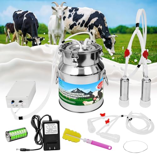 2-in-1 Upgrade 3.7Gal/14L Portable Electric Milker, Milking Machine for Cows and Goats with Food-Grade Stainless Steel Bucket,4 Teat Cups and Pulsation Vacuum System for Farm,Ranch and Home Dairy Use - size: 14L Two-in-One Milking Machine
