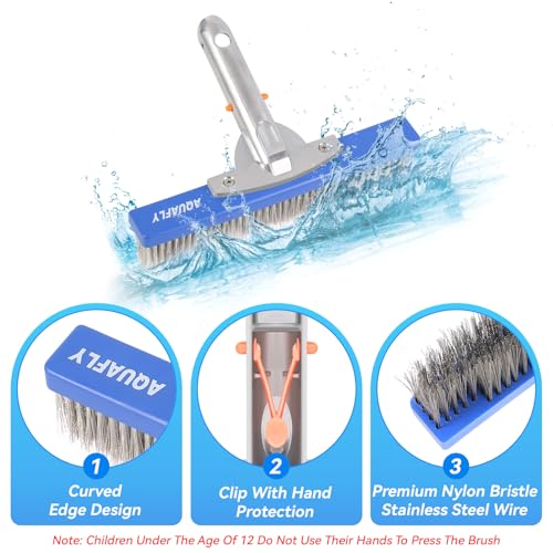10" Stainless Steel Pool Brush, Heavy Duty for Concrete Pools | Durable wire bristle brush head for deep cleaning walls & floors. Removes tough buildup safely - size: 10 inch