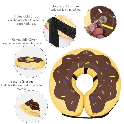 MIDOG Inflatable Dog Cone, Donut Recovery Collar After Surgery, Medium | Soft inflatable donut e-collar; stops licking after surgery; pet eats & sees normally; neck 12-15 in (M); not for chewers - color: Donut Brown, size: Medium (Neck:12"-15")