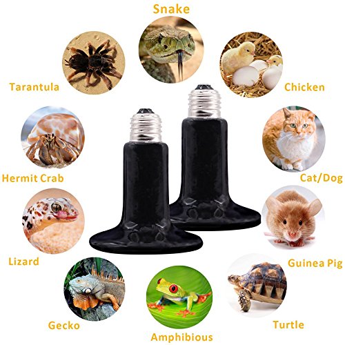 2-Pack 200W Reptile Ceramic Heat Lamp,E27 110V Infrared Heat Emitter Bulb,No Harm No Light Infrared Heat Emitter Brooder Lamp for Pet Coop Heater Reptile Chicken Turtle Heating Light Lamp,Black
