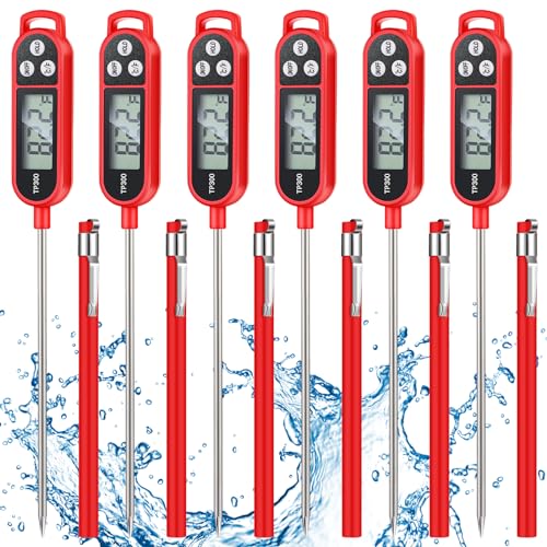 Copkim 6 Pcs Food Thermometer Instant Read Probe BBQ,Red | Waterproof Stainless Probe, Accurate Temperature Reading, Meat Grilling Baking Water Milk Yogurt Cooking Kitchen BBQ - color: Red