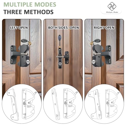 Gate Latch Door Latch with Pull Cable Opened Two-Sided Lockable Door Latch Durable,Versatile & Secure for Metal,Wood,and Vinyl Fence,for Privacy Fence,Outdoor Fence,Barn Door Lock,Wooden Fence(Black)