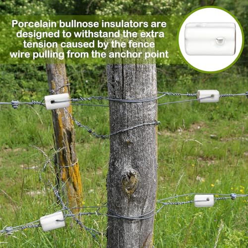 Honeydak 20 Pcs Ceramic Insulator Porcelain Insulator Heavy Duty Porcelain Bullnose Connector for Wooden Post Electrical Wire Post Wire Ground Farm Fencing Agricultural Supplies