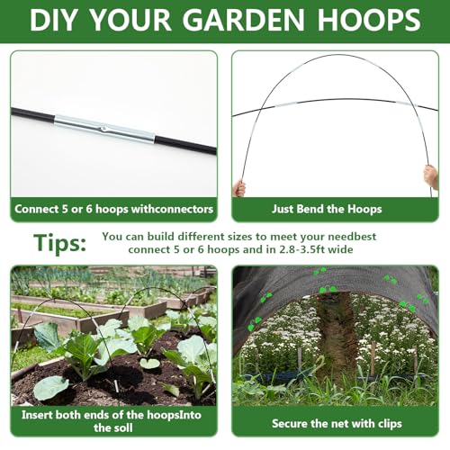 Plant Shade Cloth with 6 Sets of 7FT Greenhouse Hoops for Raised Beds and Rope 78.7"x 59.1" Plant Umbrellas 70% Sunblock Shade Cloth for Vegetable Greenhouse with Clips for Kennel Chicken Coop