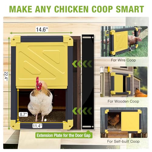 GUTINNEEN Automatic Chicken Coop Door Solar Powered Auto Chicken Door Opener for Chicken House Duck Run (Black) - color: Black & Yellow Door